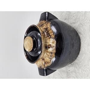 VINTAGE Brown Drip Glaze Bean Pot with Lid Mid-Century Modern Crock USA Pottery